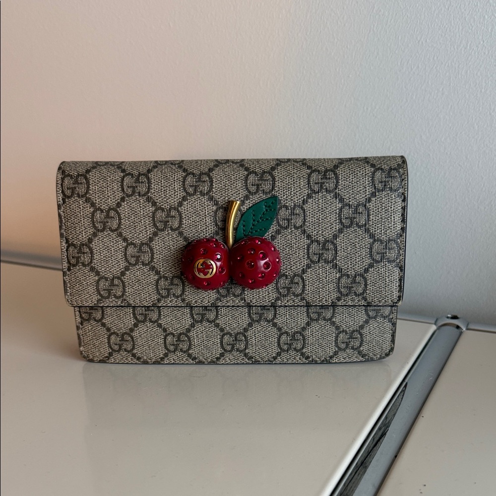 Gucci Beige Cherry Accent Clutch